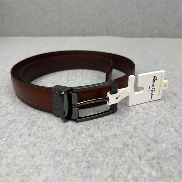 Robert Graham Brown Leather Belt Paisley Engraved Buckle Mens 40 NWT - Picture 1 of 3